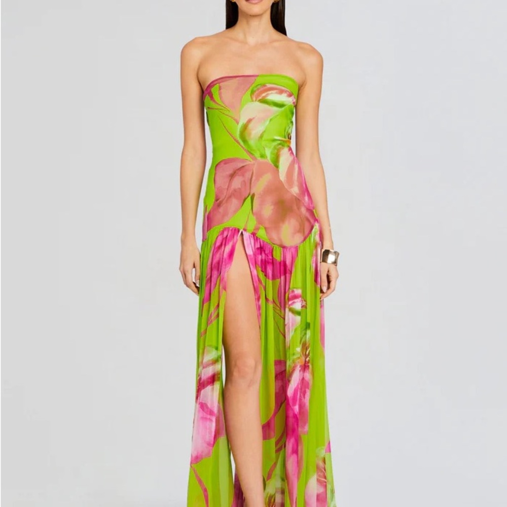 Retrofete Marisol Silk Dress Lime Anthurium